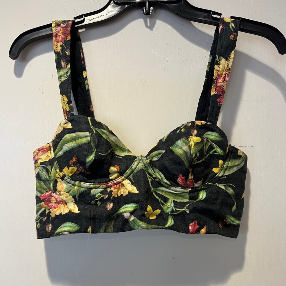Floral Butterfly Summer Linen Bustier Crop Top by Agua Bendita Size Small